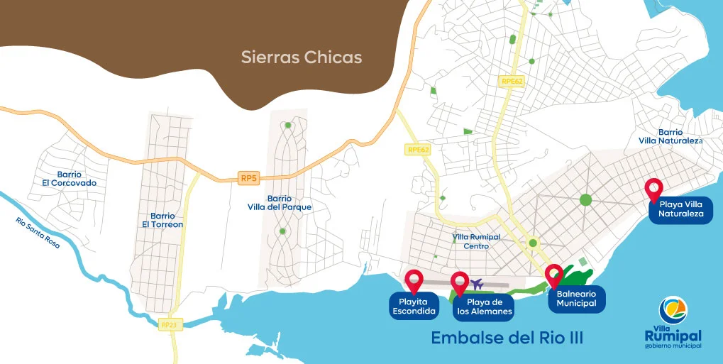 Mapa de playas y balnearios de Villa Rumipal