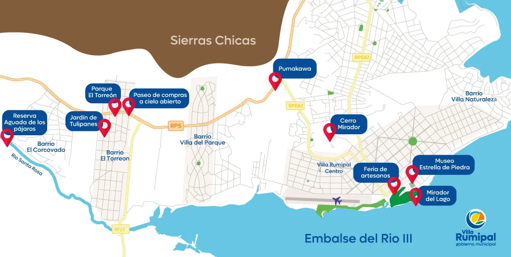 Mapa turístico con paseos de Villa Rumipal