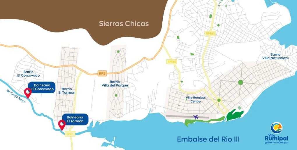Mapa de balnearios del río Santa Rosa